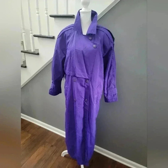 Vintage The Water's Edge Purple Collared Double Breasted Maxi Trench Coat Size 8 - Picture 1 of 7